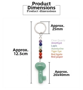Detail shot of 12.5cm 7 chakra natural stone keychain with aventurine heart key pendant