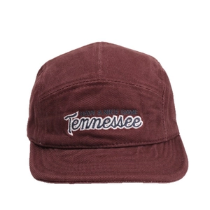 Vintage burgundy cotton canvas 5-panel cap with blue Tennessee embroidery and flat brim