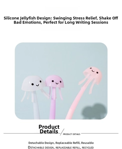 Detail of creative jellyfish pen with soft silicone cap and detachable refill structure