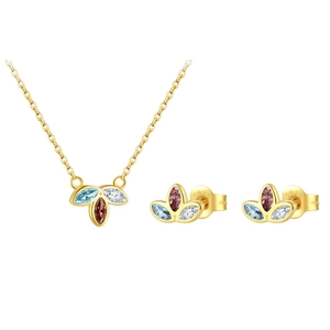S925 sterling silver jewelry set with colorful marquise stones and golden leaf design