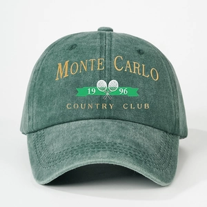 Dark green Monte Carlo washed cotton baseball cap with embroidered tennis club design