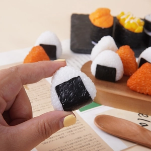 Realistic mini triangular rice ball and sushi model toy keychain with fine textures