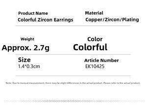 Detailed size and material specification chart for micro-pave zircon hoop earrings