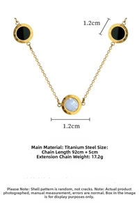Detail of titanium steel necklace with Roman numerals pendant and size measurements
