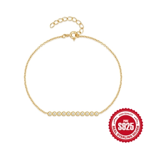 Minimalist 925 Sterling Silver Bracelet For Women With Cubic Zirconia Row Gold Plated Geometric Fashion Jewelry Adjustable