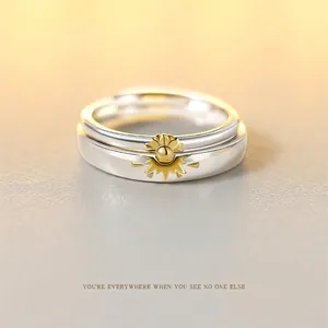 Sonnenblume Paarringe Verstellbarer Offener Fingerring Kupfer Versilbert Minimalistischer Schmuck Geschenk Für Verliebte Valentin