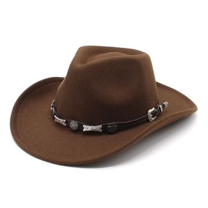Western Cowboy Hat Felt Fedora With Star Studded Leather Band Adjustable Windproof Rope Retro Outdoor Style Unisex