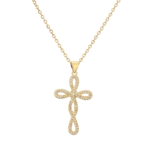 Collana con ciondolo a croce placcata in oro con strass e catena sottile elegante