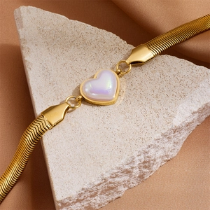 6mm wide snake chain bracelet with heart-shaped pearl pendant in gold stainless steel