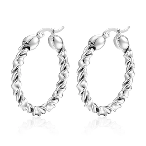 Vintage stainless steel twisted hoop earrings with a polished silver finish for women
