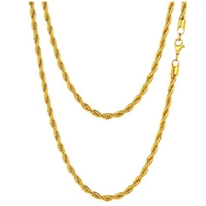 Vue complète d'un collier chaîne torsadée en acier inoxydable doré pour homme