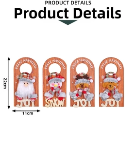 Detail view of 4 Christmas door hangers featuring Santa and Snowman with 22x11cm dimensions