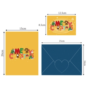 3D Christmas greeting cards set with envelope including specific size measurements