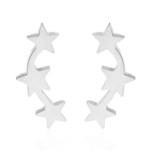 Detailed view of silver stainless steel ear crawlers with three gradient pentagram stars
