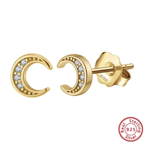 Boucles d'oreilles lune de luxe en argent 925 sterling avec zircons blancs brillants