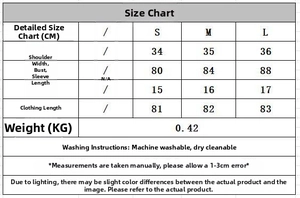 Size guide with detailed measurements for the faux fur patchwork dress in centimeters