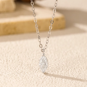 French style 0.5ct marquise cut moissanite pendant necklace in S925 sterling silver
