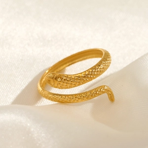 Retro Snake Ring For Women Stainless Steel 18K Gold Plated Adjustable Opening Punk Ethnic Style Animal Jewelry Gift