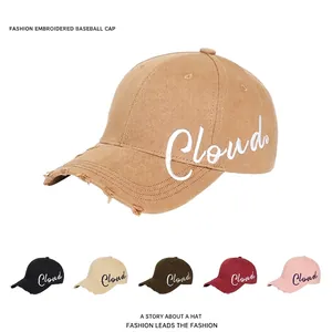 Cotton Baseball Cap Cloud Letter Embroidery Distressed Frayed Edge Adjustable Street Style Sunshade Hat For Women