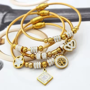 Jonc en Acier Inoxydable de Mode Occidentale pour Femme Zirconia Micro-Incrusté Arbre de Vie Cœur Fermoir Magnétique Bijoux Bracelet