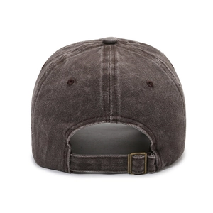 Vintage washed charcoal baseball cap with adjustable metal buckle strap and back view
