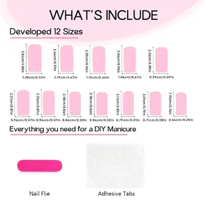 Sizing chart for French style press-on nails with 12 sizes and application tool kit