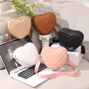 Heart Shaped Crossbody Bag PU Leather V-Quilted Chevron Pattern Fashion Small Shoulder Purse For Women