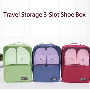 Waterproof double-layer oxford travel shoe bag for three pairs with mesh and top handle