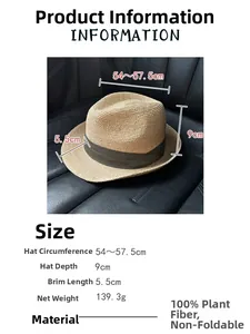 Straw hat size specs: 54-57.5cm head circumference with 5.5cm brim measurements