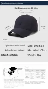 Size chart for breathable quick-dry baseball cap with adjustable head circumference guide