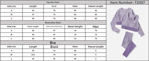 Guide des tailles détaillé pour ensemble de yoga 3 pièces sans couture avec brassière