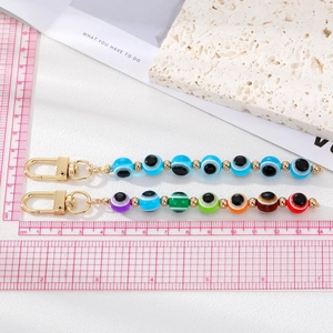 Turkish evil eye beaded keychain set in blue and multicolor with gold metal clasp 14cm