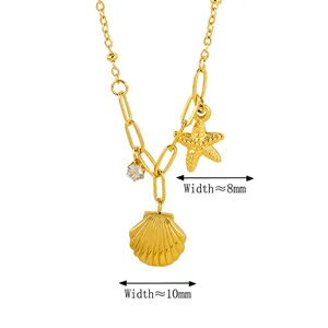 Gold starfish and shell anklet with zircon charms for women beach jewelry accessory