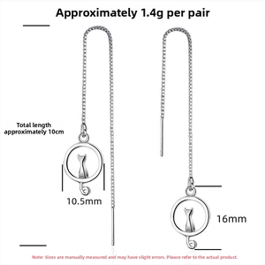 Detailed size parameters of S925 sterling silver cat moon threader earrings for women