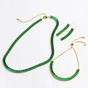 Rectangular Zircon Tennis Jewelry Gold Plated Copper Necklace Bracelet Earrings Colorful Geometric Fashion For Women