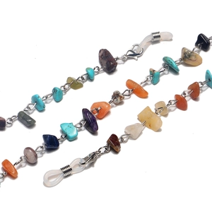 Handmade colorful natural stone eyewear chain with non-slip silicone loops for glasses