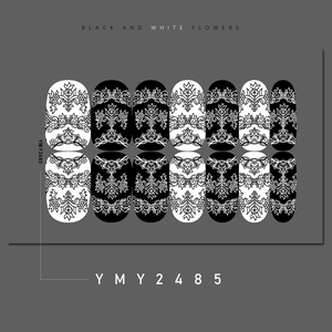 Macro detail of YMY2485 nail stickers featuring vintage black and white lace flower patterns