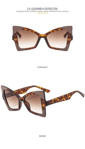 Front and side view of leopard pattern butterfly sunglasses with tea gradient lenses