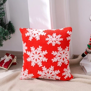 Housse de coussin rouge de Noël avec flocons de neige en 3D pour décor festif de salon