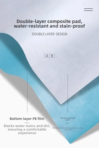 Detail of disposable toilet seat cover with white wood pulp paper and blue PE film