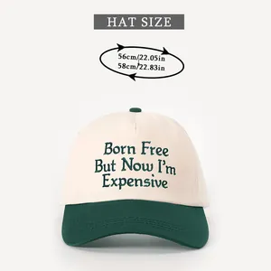 Size chart for Born Free baseball cap showing head circumference 56cm to 58cm measurements