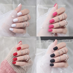 Press On Nails Matte Finish Short Square Round Shape Full Cover Solid Color Elegant False Nails For Women Professional