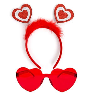 Red sequin heart headband and heart-shaped sunglasses set for Valentine's Day party decor
