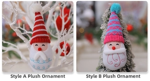 Detailed comparison of knitted Christmas gnomes A and B with striped and patterned hats