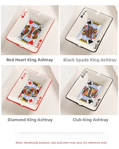 Set of four poker-themed ceramic ashtrays with King suits and cigarette notches