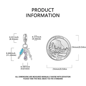 Detailed size specifications of silver love heart and bow charms with coin reference