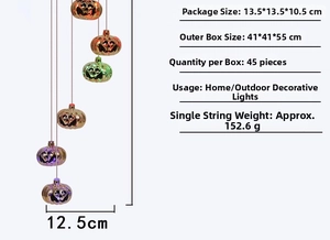 Solar Halloween pumpkin wind chime light with size and weight details for patio decor