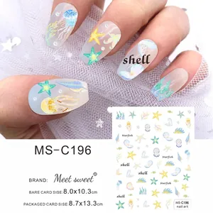 Marine theme nail stickers with jellyfish and starfish patterns for summer sea nail art