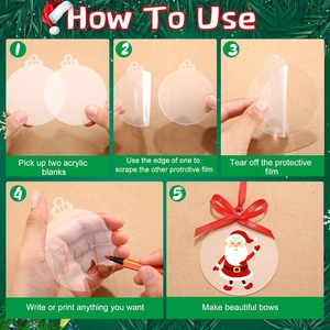 Five-step tutorial for DIY clear round acrylic Christmas ornaments with protective film