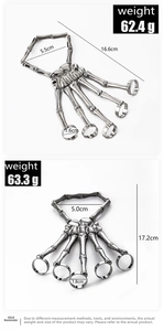 Detailed size and weight specs for punk skeleton bone ring bracelet in metal finish